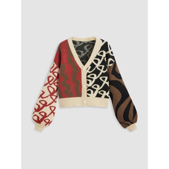 Cider Two Tone V-Neck Abstract Stripe Cardigan XL - Picture 1 of 7